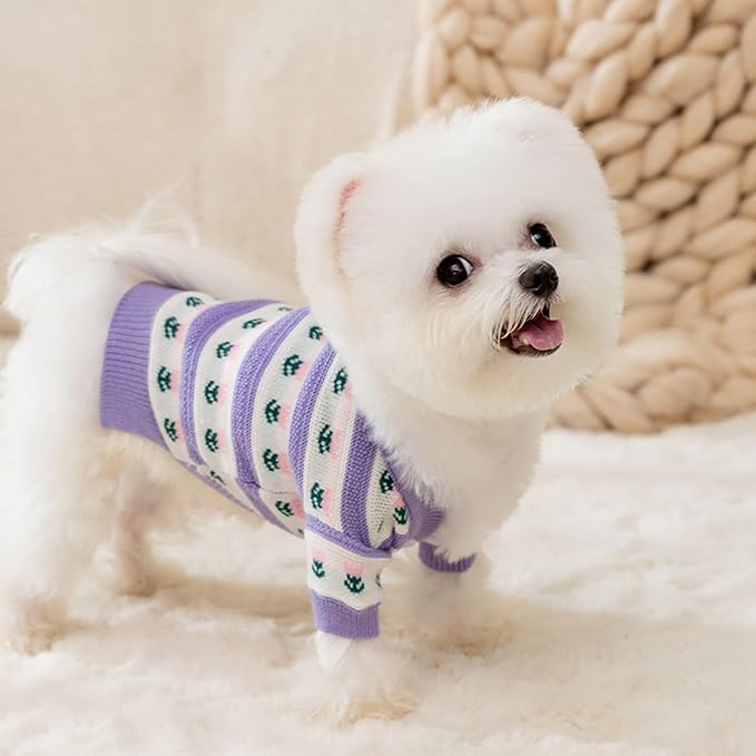 Cute Tulip Flower Sweater Winter Dog Sweater Puppy Coat Thick Dog Clothes for Small Medium Dogs Boy Girl