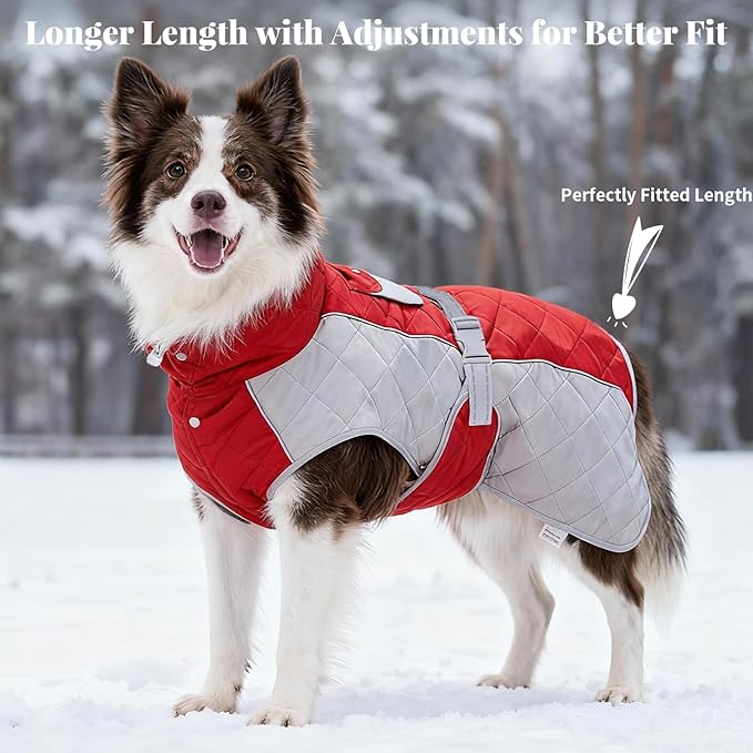 Dog Coat Dogs Jacket Waterproof Reflective Adjustable Dog-Winter Coats for Small/Medium/Large Dogs Dachshund Coat-(Red, X-Large)