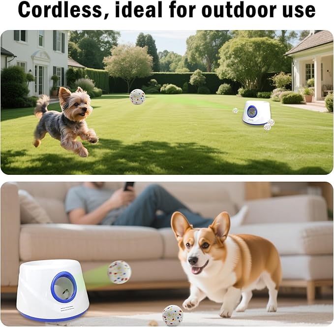 Dog Ball Thrower Launcher, Automatic Ball Launcher for Dogs, 3 Adjustable Distance Settings, Indoor Outdoor Interactive Dog Toys, with 3 2.3-inch Balls, Small/Medium Sized Dog Thrower