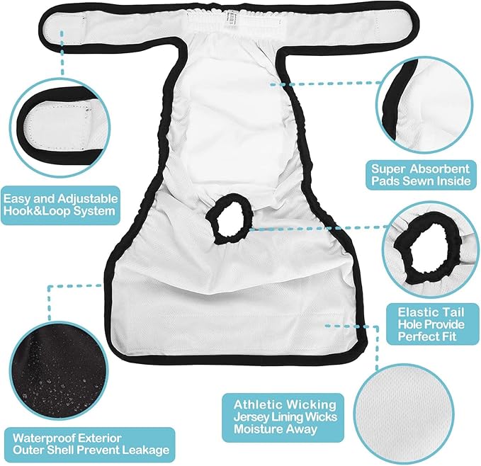Avont 3 Pack Washable Female Dog Diapers, Premium Reusable Highly Absorbent Doggie Period Panties Durable Dog Diaper Cover -XS 3 Black
