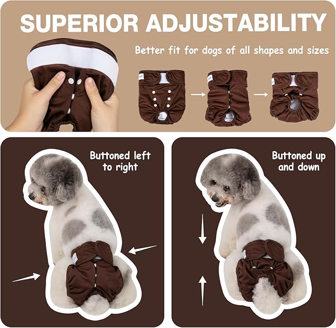 Pet Soft Washable Female Diapers (3 Pack) Female Dog Diapers, Comfort Reusable Doggy Diapers for Girl Dog in Period Heat (Deep Set, M)