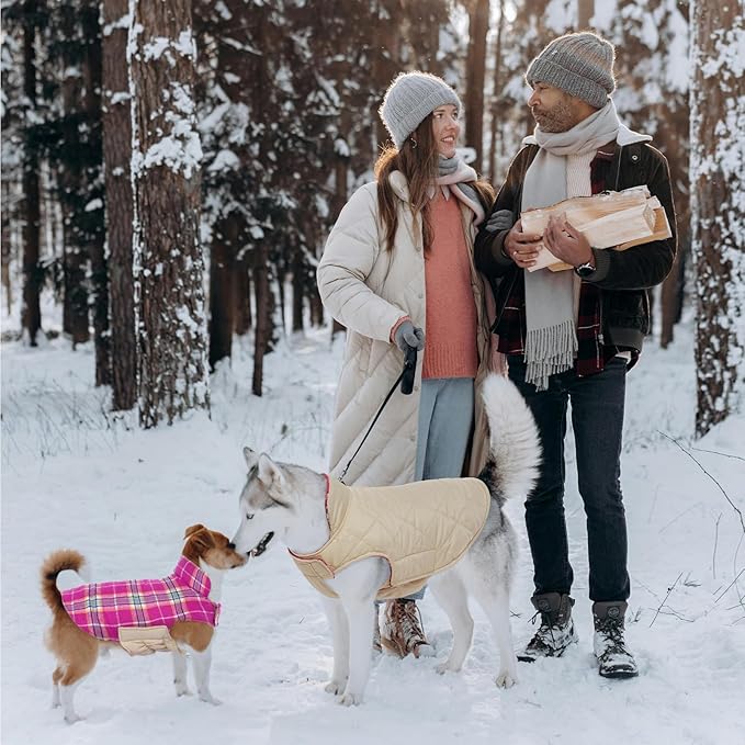 Kuoser Warm Dog Coat, Waterproof Dog Jacket for Extra Large Dogs, Adjustable Durable XXXL Doggie Winter Coat Reversible Puppy Cold Weather Apparel for Large Breed, Rose 3XL