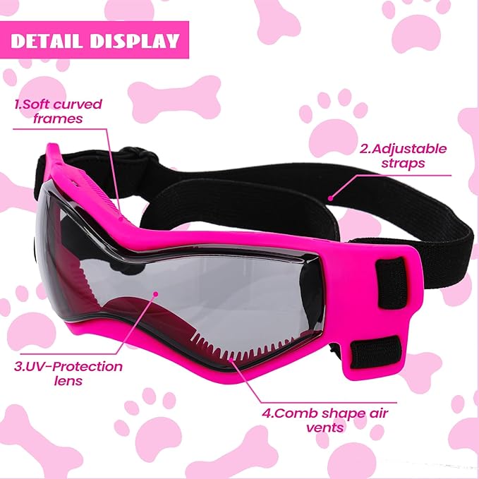 Small Dog Goggles Small Breed, Small Dog Sunglasses UV Eye Protection for Medium Breed Dogs, Doggy Goggles Puppy Eyewear Glasses Pet Sunglasses, Pink