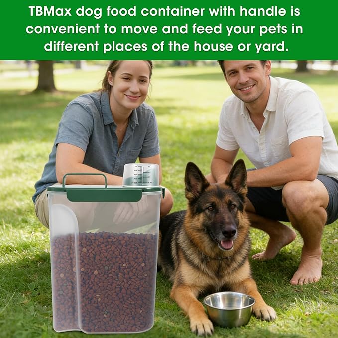 TBMax 10 Lbs Cat Dog Food Storage Container, 2026 Upgraded Large Pouring Container for Pet Food Storage, Bird Seed Dispenser, Portable Travel Kibble Holder -Bottle Green