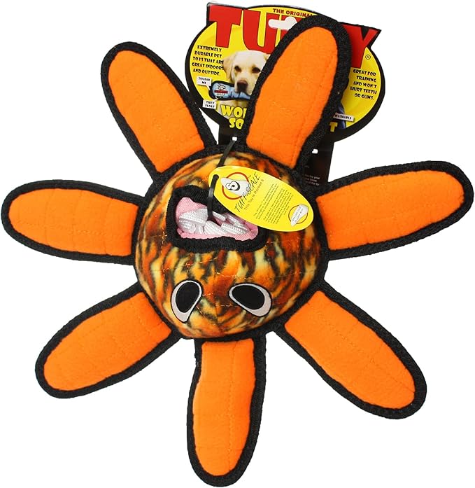TUFFY - World's Tuffest Soft Dog Toy - Alien Ball Flower Fire - Multiple Layers. Made Durable, Strong & Tough. Interactive Play (Tug, Toss & Fetch). Machine Washable & Floats