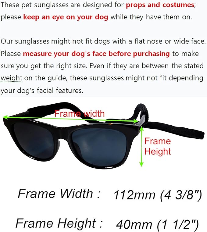 G006 Dog Pet 80s Costume Sunglasses Prop Photoshoot Medium Breeds 20-40 lbs (2-Pack Black+ Matte Black)