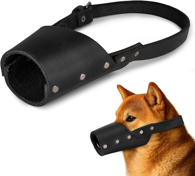 Taco Dog, Leather Dog Muzzle Guard Handmade from Full Grain Leather - Secure Training Cover, Mouth Guard Mask Prevents Biting Chewing (Charcoal Black, Medium)
