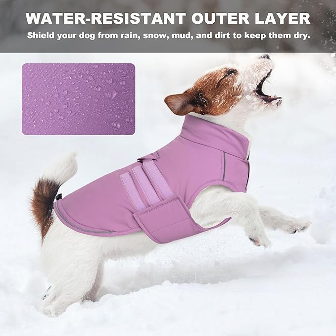 Mklhgty Extra Warm Dog Coat, Waterproof Dog Winter Jacket with Leash Portal, Fleece Reflective Pet Snow Vest for Small Medium Large Dogs - Lilac - XL