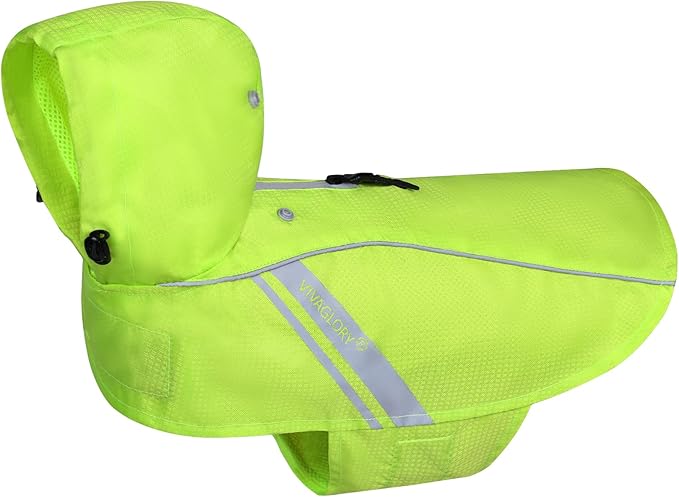 VIVAGLORY Wetoff Dog Raincoat, Rain Coat for Dog All Seasons Adventure, Rain Jacket with Harness Hole & Hood, Reflective Lightweight Waterproof for Doggy & Puppy, XXS, Bright Yellow