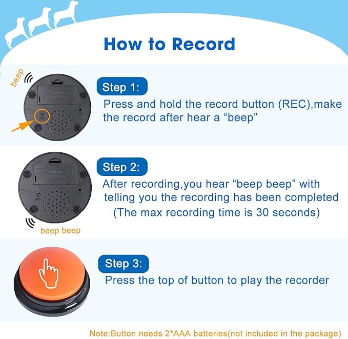BoArt Voice Recording Button, Dog Buttons for Communication Pet Training Buzzer, 30 Second Record&Playback, Voice Recording Clicker for Cat, Puppy, Pet Trainin, Funny Gift for Study Office Home 4 Pcs