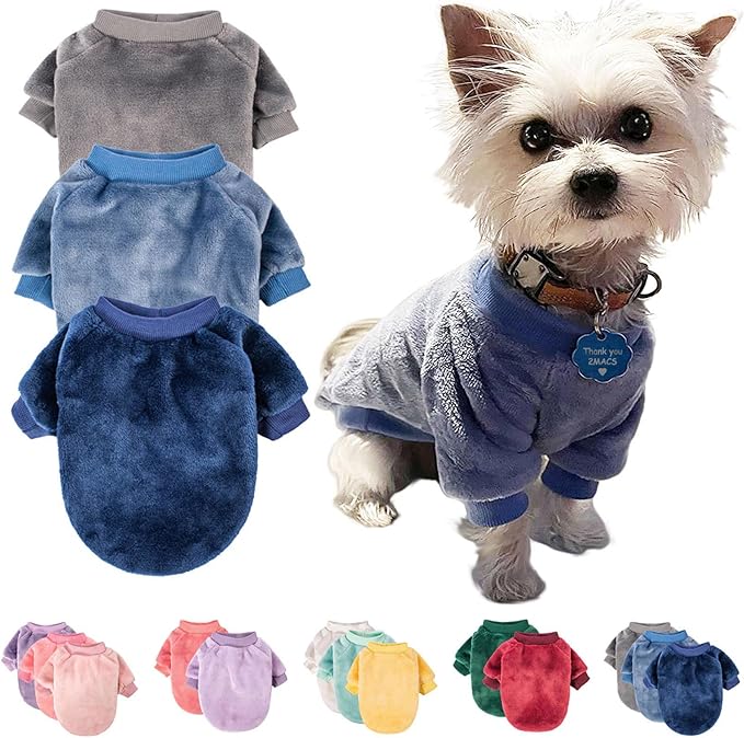 FabriCastle Dog Sweater, 3-Pack Dog & Cat Clothes, Ultra Soft and Warm Pet Jackets XXS XS for Small Dogs Boy & Cats, Winter Pet Apparel Costumes, Puppy Outfits (Grey,Blue,Dark Blue, X-Small)
