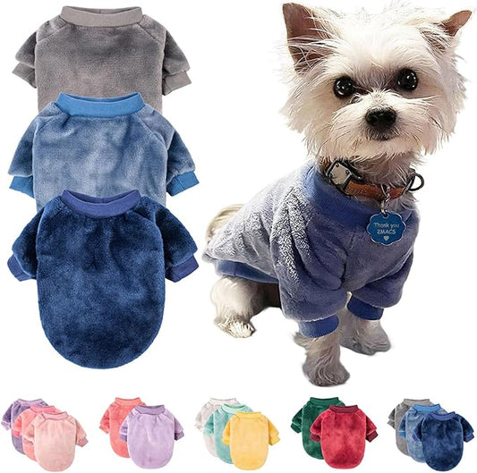 FabriCastle Small Dog Sweater, 3-Pack Dog & Cat Clothes, Soft and Warm Pet Jackets for Small Dogs Boy & Girl, Winter Pet Apparel Costumes, Puppy Outfits (Grey,Blue,Dark Blue, X-Large)