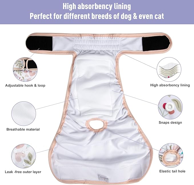 Washable Female Dog Diapers 3Pack,Reusable Diaper for Doggie,Highly Absorbent Dog Diaper,Adjustable Leakproof Puppy Diapers Skirt for Heat,Incontinence,Period Doggy Nappies XL
