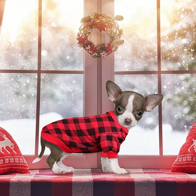 Dog Fleece Sweater for Small Dogs Buffalo Plaid Dog Clothes Soft Thickening Warm Puppy Clothes Sweater for Small Dogs Girl & Boy(XS)