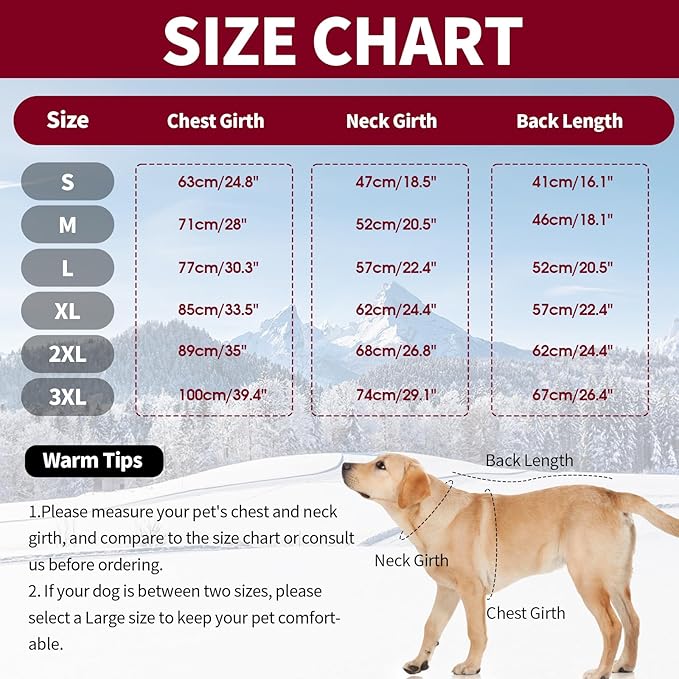 IDOMIK Dog Winter Coat for Large Dogs, Warm Dog Winter Jacket with Fleece High Collar, Zippered Cold Weather Coats for Dogs, Waterproof Doggy Snow Jacket Clothes,WineRed,3XL