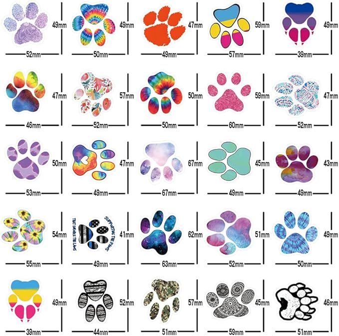 Paw Print Stickers 53pcs Cat Dog Animals Pack | Cool Colorful Deacls Graffiti for Water Bottle Skateboard Luggage Laptop Computer Phone