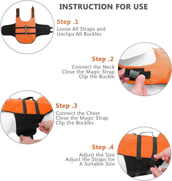 Queenmore Ripstop Dog Life Jacket Shark Life Vest for Dogs, Safety Lifesaver with High Buoyancy and Lift Handle for Small and Medium Breeds（Orange M）