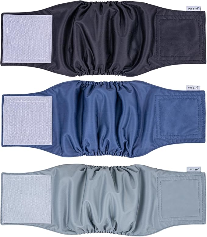 Pet Soft Dog Belly Band - 3 Packs Reusable Dog Diapers Male Doggy Diapers Wraps - Washable Dogs Belly Bands for Male Dogs (Classic, XXL)