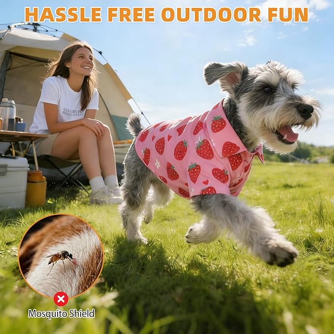 KOOLTAIL Spring Dog Shirt with Leash D-Ring, Soft Pet Botton Up Summer Beach Girl Clothes for Small Medium Dogs, Breathable Puppy Polo Outfit with Sun & Insect Protection, Indoor Outdoor, Pink M