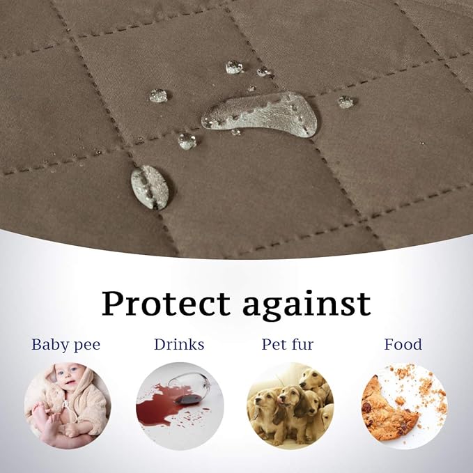 H.VERSAILTEX Reversible Quilted Sofa Cover Water Resistant Sofa Slipcover Washable Couch Cover with Non Slip Elastic Strap Furniture Protector for Kids, Dogs, Pets(Sofa, Taupe Brown/Beige)