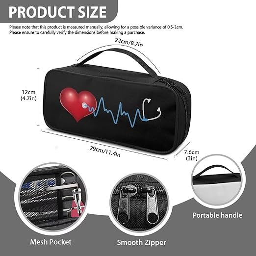 Gomyblomy Heart Print Stethoscope Case Lightweight Stethoscope Holder Storage Bag with Extra Room for Nurses and Doctors, Black Stethoscope Carrying Case Fit for Most Stethoscopes