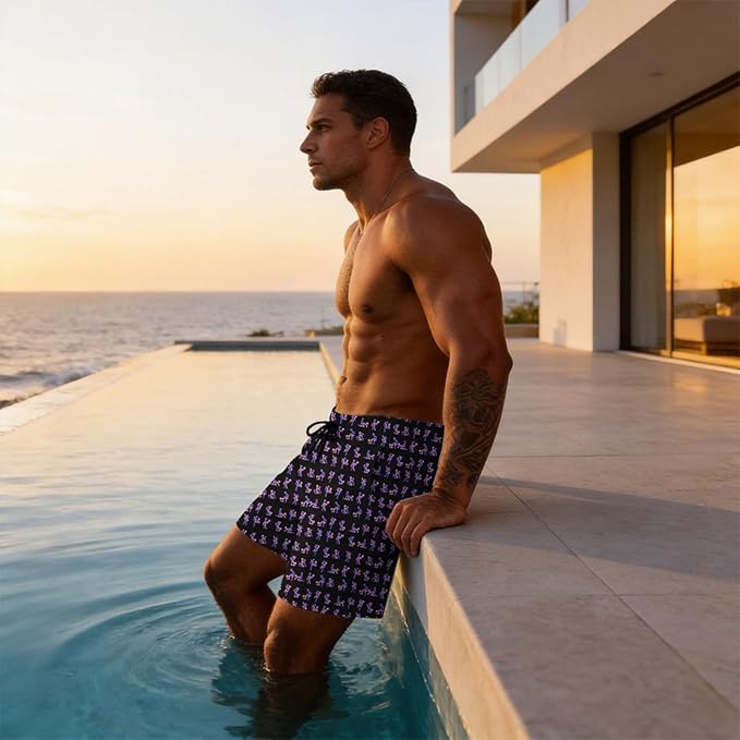 Mens Swim Trunks with Compression Liner Quick Dry Zipper Pocket Bathing