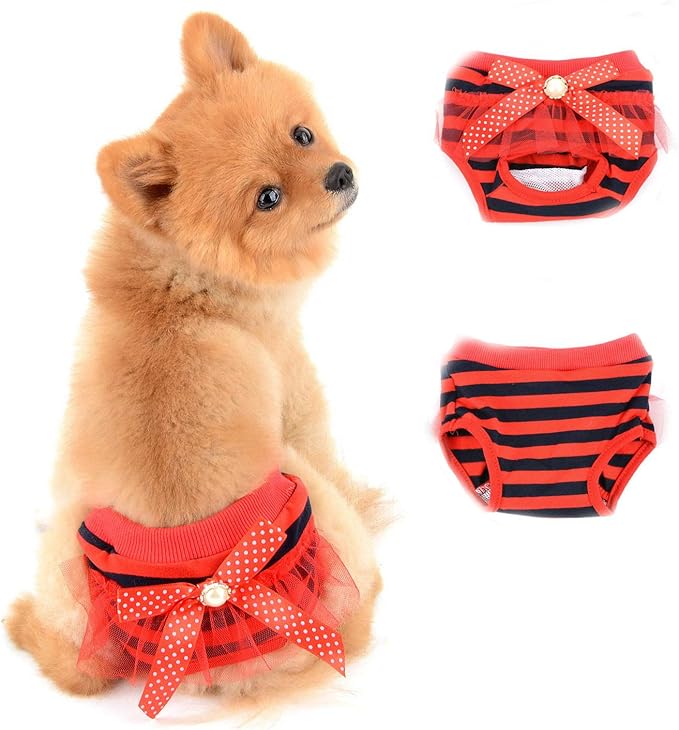 SELMAI Adorable Dog Physiological Shorts Diaper for Dogs Female in Heat Reusable Washable Doggy Kitten Underwear Pants for Small Medium Puppy Cat Girl Doggie Menstrual Nappies All Seasons Red M