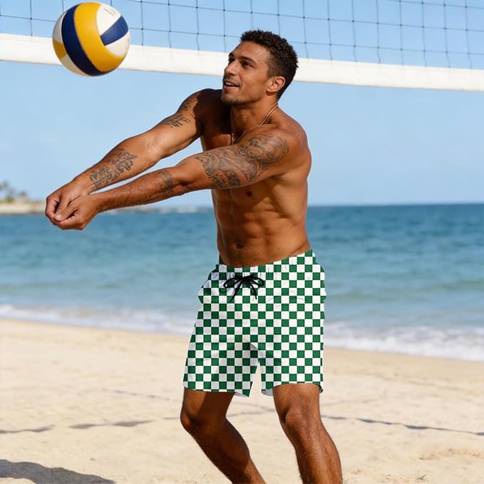 Mens Swim Trunks with Compression Liner Quick Dry Zipper Pocket Bathing