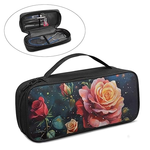 Gomyblomy Portable Stethoscope Case with Extra Room and Handle for Nurse and Doctors, Vintage Roses Print Stethoscope Holder Storage Bag Compatible with Most Stethoscopes