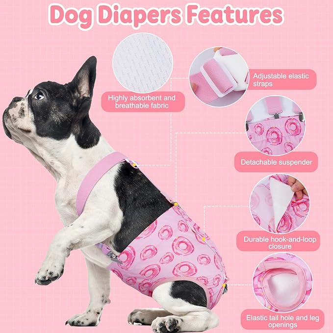 Reusable Female Dog Diapers with Suspender, Washable Dog Period Panties, Highly Absorbent Female Dogs Diapers for Heat Incontinence, Large
