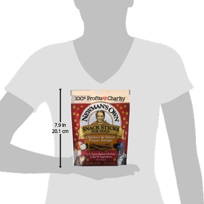 Newman's Own Chicken & Sweet Potato Dog Snack Sticks, 5 oz Bag (Pack of 8) — Soft Chewy Meat Sticks, US Farm-Raised Chicken, No Corn Wheat or Soy, Wholesome Training Rewards, Made in USA