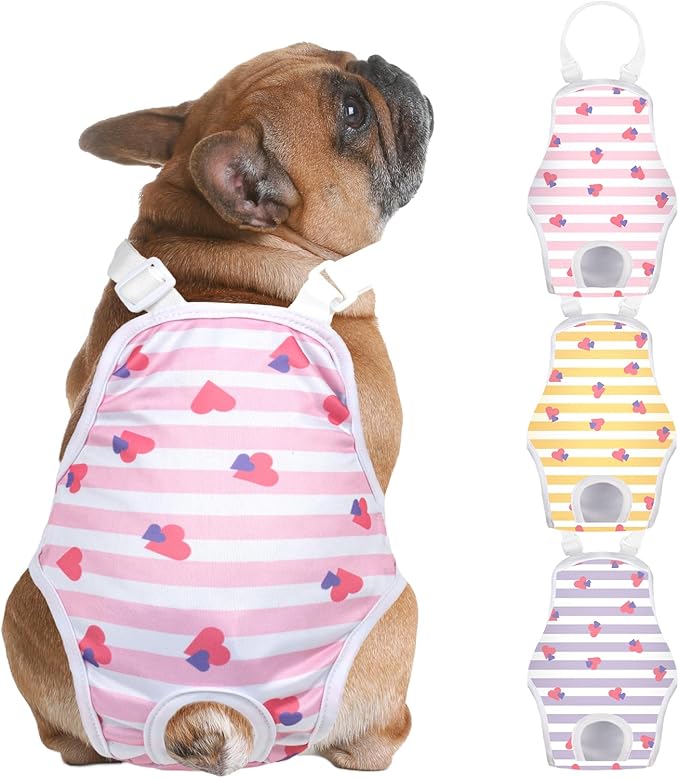 3 Pack Washable Female Dog Diaper Onesie Sanitary Pantie with Adjustable Suspender, Reusable Fixed Doggie Diapers, Super Absorbent Leakproof for Small Medium Large Dog in Heat Cycle XL