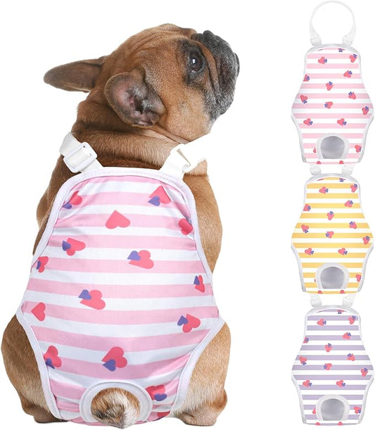 3 Pack Washable Female Dog Diaper Onesie Sanitary Pantie with Adjustable Suspender, Reusable Fixed Doggie Diapers, Super Absorbent Leakproof for Small Medium Large Dog in Heat Cycle L