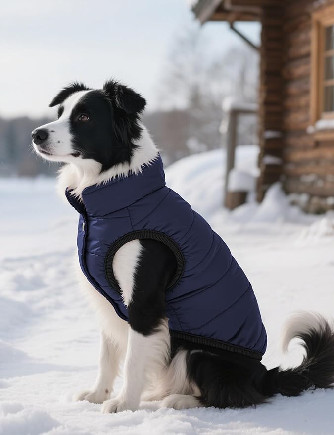 AURUZA Dog Winter Coat, Warm Waterproof Dogs Jacket Small Pet Vest for Medium Dogs Windproof Pet Fleece Vest Snow Jacket for Cold Weather(Navy Blue,S)