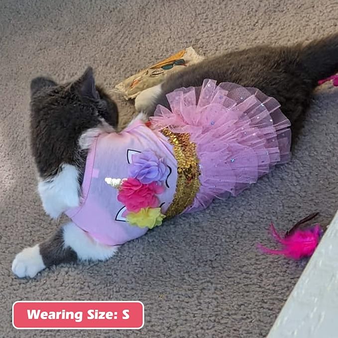 KYEESE Dog Dress Unicorn Tiered Layer Tutu Tulle Dogs Birthday Party Dresses with Sequins Cat Dress Dog Clothes