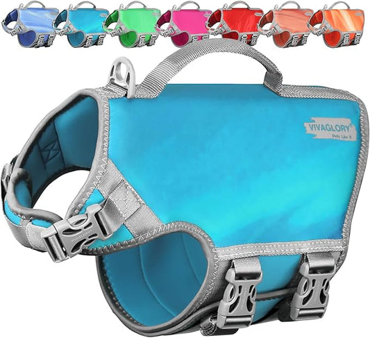 VIVAGLORY Neoprene Dog Life Vest, Dog Life Jacket for Swimming & Boating, Lightweight & Buoyancy for Puppy Doggy, Swimming Vest with Handle, S, Teal