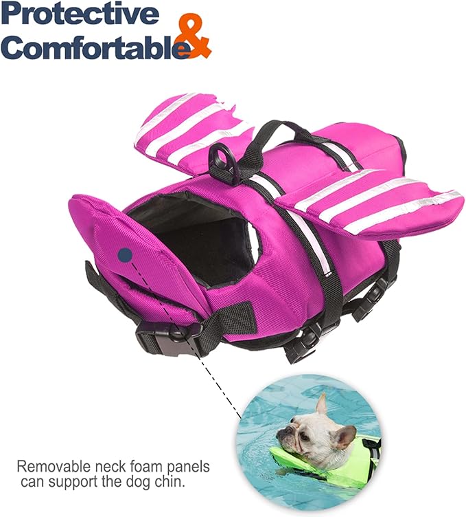Dog Life Jacket, Cute Wings Adjustable Dog Life Vest with Chin Float and Handle for Swimming Boating Reflective High Buoyancy Swim Float Vest for Small Medium Large Dogs (Pink, XL)