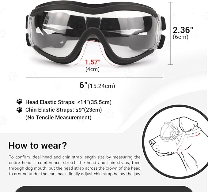 PETLESO Dog Goggles Large Breed, Large Dog Sunglasses Eye Protection for Dogs Windproof Goggles for Medium Large Dog Riding Biking Driving, Clear
