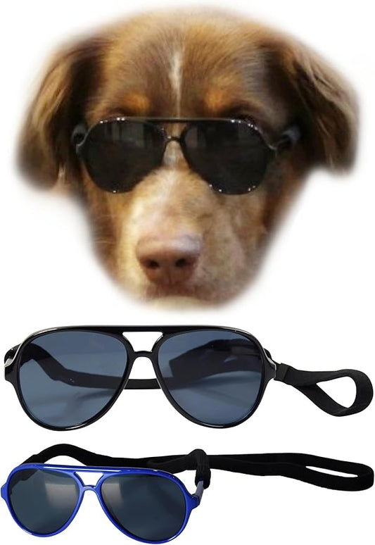 G010 Dog Pet Costume Prop Aviator Sunglasses Medium Breeds 20-40 lbs (2-Pack Black+Navy Blue)