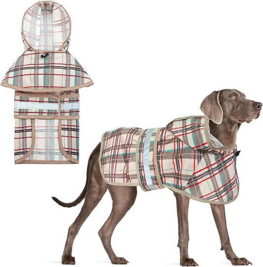 KOOLTAIL Dog Raincoat Hooded Slicker Poncho with Leash Hole, Rain Coat for Large Dogs, Waterproof Doggie Rain Jacket with Reflective Strip, Adjustable Breathable Lightweight Puppy Rainwear-Beige L