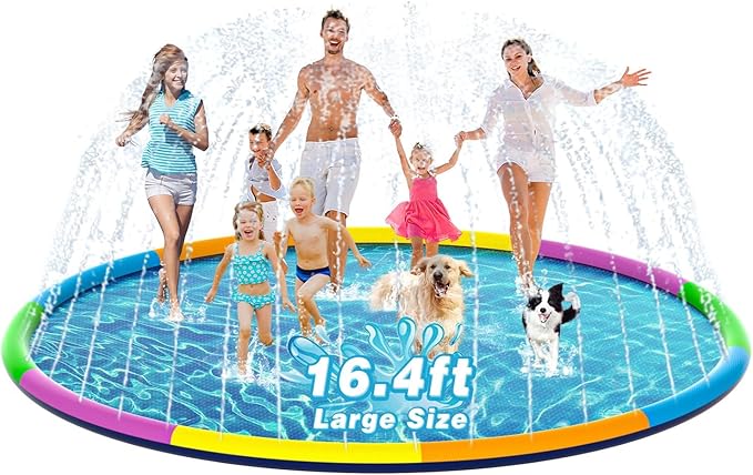 EPN Splash Pad, 16.4 FT Size Extra Large Sprinkler Play Mat for Dogs & Kids, Thicker Pool Summer Outdoor Water Toys Fountain Pad for 3+ Children & Pets