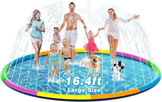 EPN Splash Pad, 16.4 FT Size Extra Large Sprinkler Play Mat for Dogs & Kids, Thicker Pool Summer Outdoor Water Toys Fountain Pad for 3+ Children & Pets