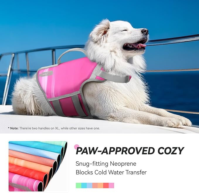 VIVAGLORY Neoprene Dog Life Vest, Dog Life Jacket for Swimming & Boating, Lightweight & Buoyancy for Puppy Doggy, Swimming Vest with Handle, S, Raspberry Pink