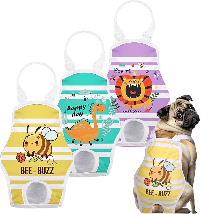 3 Pack Washable Female Dog Diaper Onesie Sanitary Pantie with Adjustable Suspender, Reusable Fixed Diapers, Super Absorbent Leakproof for Small Medium Large Dog in Heat Cycle M