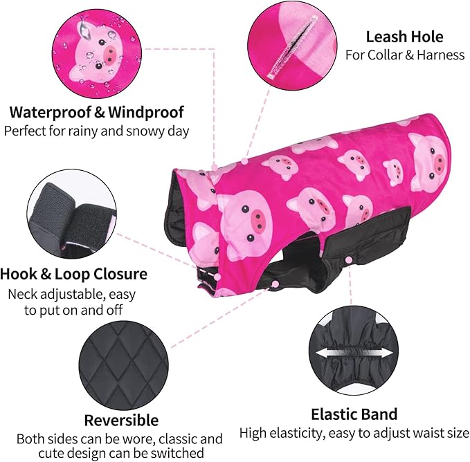 CuteBone Winter Coat Waterproof Windproof Jacket Reversible Vest Thick Adjustable Cold Weather Coats for Small Medium Large Dogs Soft with Leash Hole