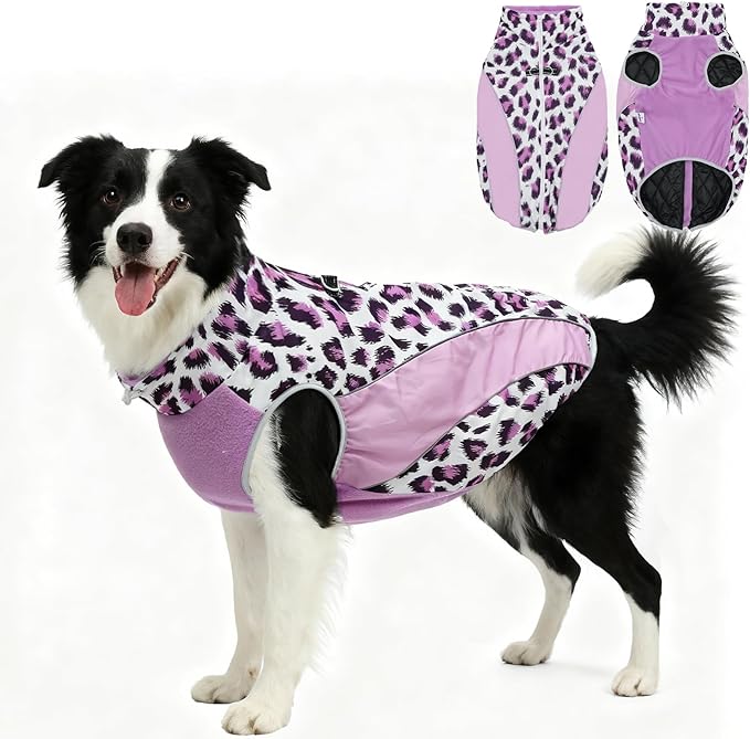 Dog Coats for Medium Dogs with Harness Built in, Waterproof Dog Jacket Warm Pet Winter Coat Snowsuit for Cold Weather, Reflective Fleece Windproof Jacket, Purple, U-LDMF05L