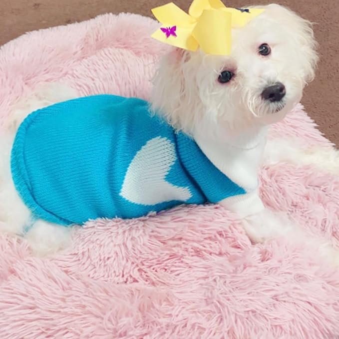 CHBORCHICEN Pet Dog Sweaters Classic Knitwear Turtleneck Winter Warm Puppy Clothing Cute Strawberry and Heart Doggie Sweater (Sky Blue, Large)