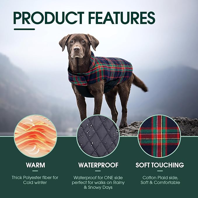 Kuoser Warm Dog Coat, Waterproof Dog Jacket for Extra Large Dogs, Adjustable Durable XL Doggie Winter Coat Reversible Cozy Puppy Cold Weather Apparel from Small to Large Breed, RoyalBlue XL