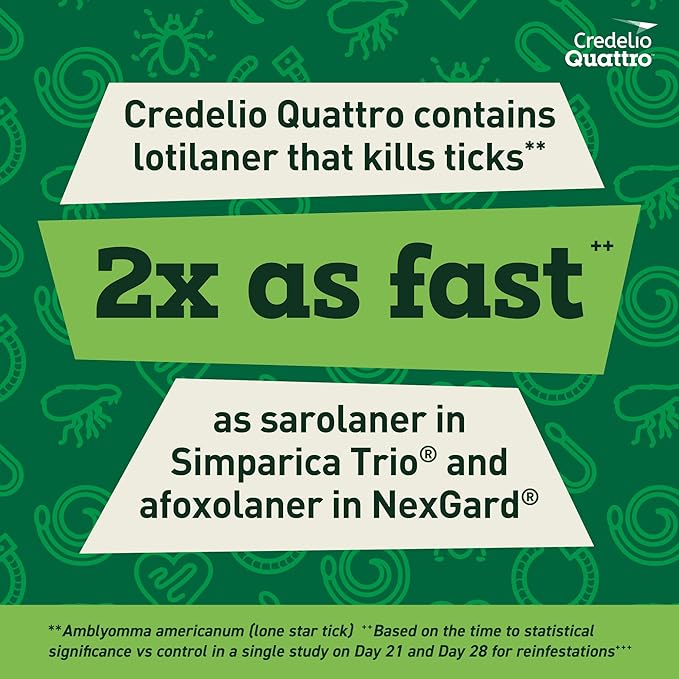 Credelio Quattro Dog Flea & Tick Treatment + Heartworm & Parasite Protection, 3.3-6 lbs (6 Chewable Tablets)