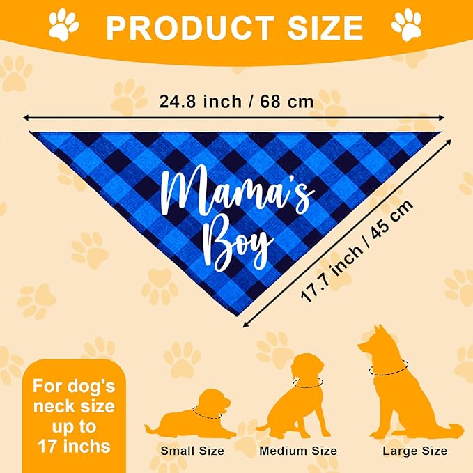 Mama’s Boy Blue Plaid Triangle Dog Bandana, Gender Reveal Photo Prop Scarf for Pet Birthday Gift